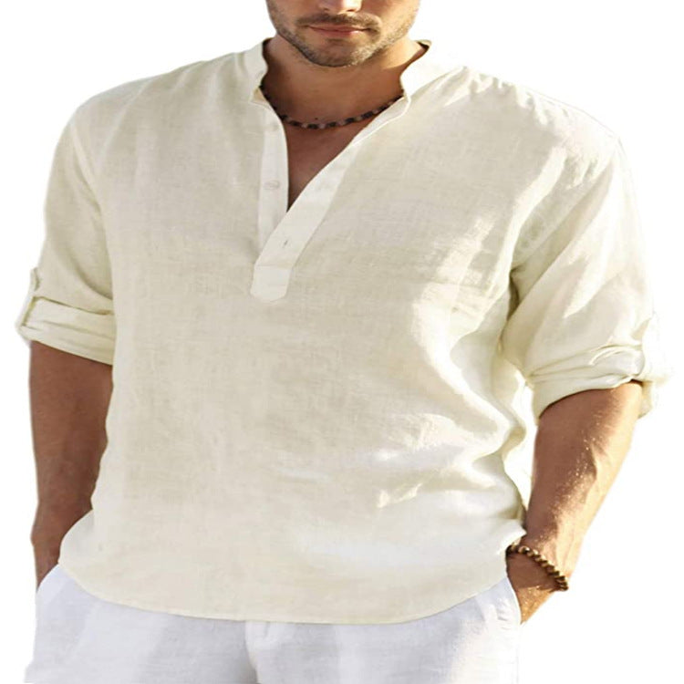 Muslim Style Men's Shirt Casual Cotton Linen Long Sleeve Stand Collar | trend ITZ