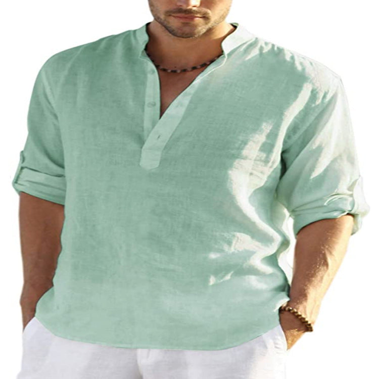 Muslim Style Men's Shirt Casual Cotton Linen Long Sleeve Stand Collar | trend ITZ