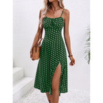 New Polka Dot Print Womens Dress Suspenders Summer Sexy Split Long Dress | trend ITZ