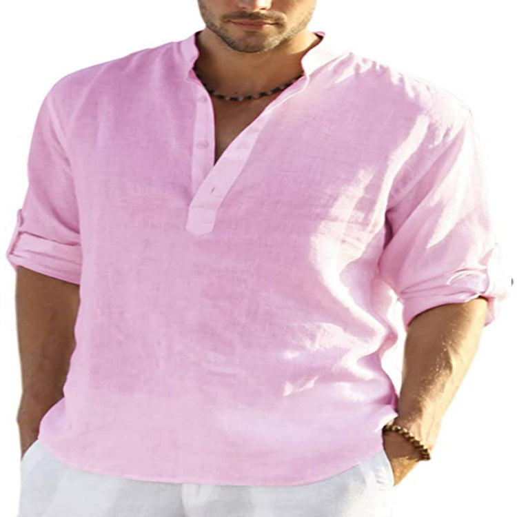 Muslim Style Men's Shirt Casual Cotton Linen Long Sleeve Stand Collar | trend ITZ