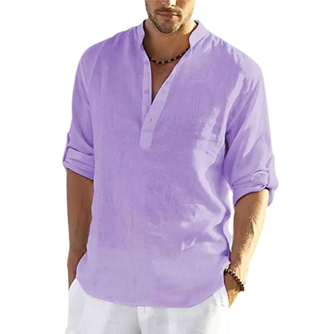 Muslim Style Men's Shirt Casual Cotton Linen Long Sleeve Stand Collar | trend ITZ