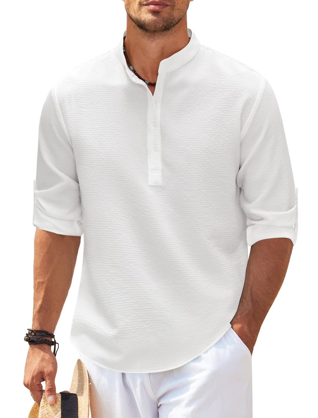 Men’s Casual Shirt Long Sleeve Stand Collar Solid Color | trend ITZ