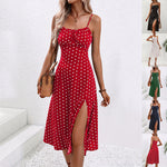 New Polka Dot Print Womens Dress Suspenders Summer Sexy Split Long Dress | trend ITZ
