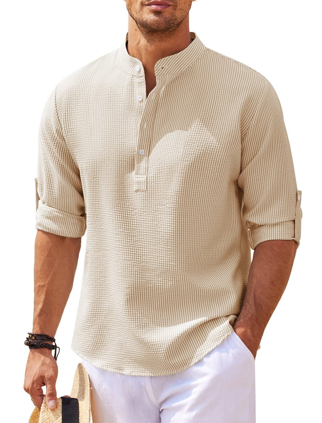 Men’s Casual Shirt Long Sleeve Stand Collar Solid Color | trend ITZ
