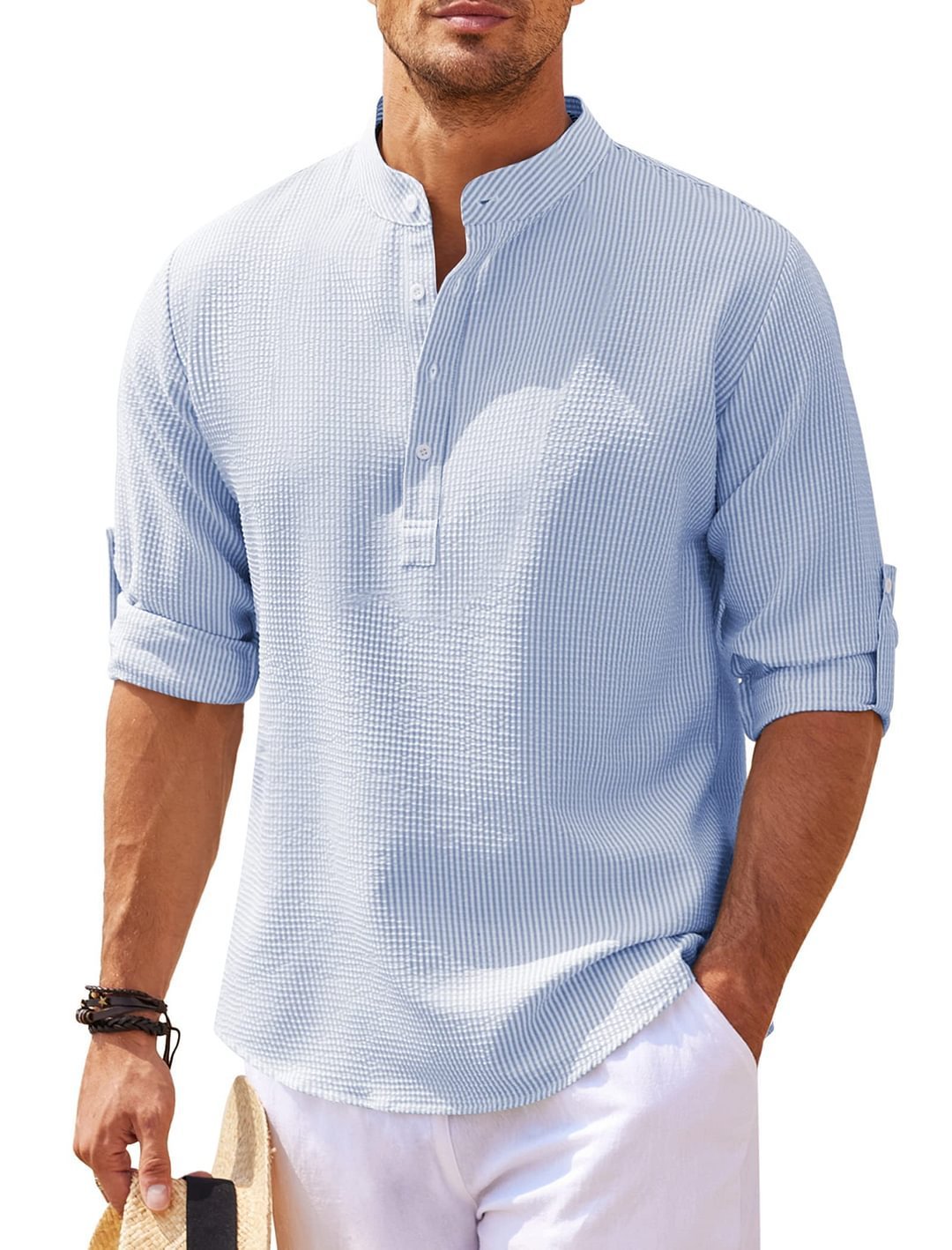 Men’s Casual Shirt Long Sleeve Stand Collar Solid Color | trend ITZ