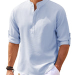 Men’s Casual Shirt Long Sleeve Stand Collar Solid Color | trend ITZ