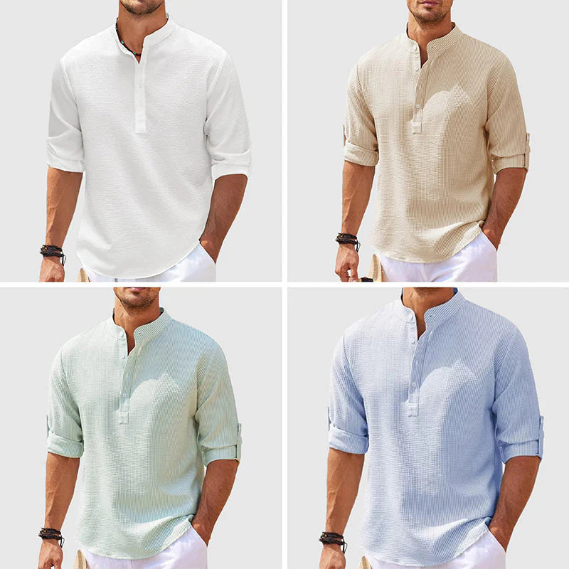 Men’s Casual Shirt Long Sleeve Stand Collar Solid Color | trend ITZ