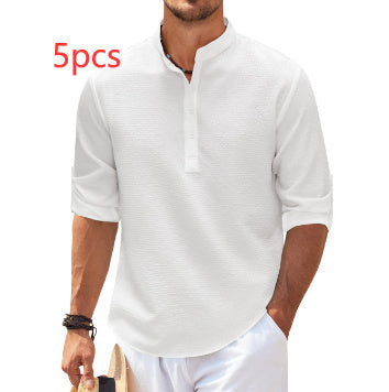 Men’s Casual Shirt Long Sleeve Stand Collar Solid Color | trend ITZ