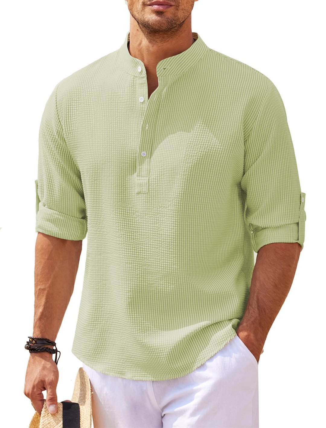 Men’s Casual Shirt Long Sleeve Stand Collar Solid Color | trend ITZ