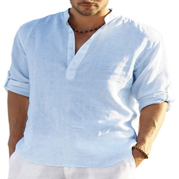 Muslim Style Men's Shirt Casual Cotton Linen Long Sleeve Stand Collar | trend ITZ