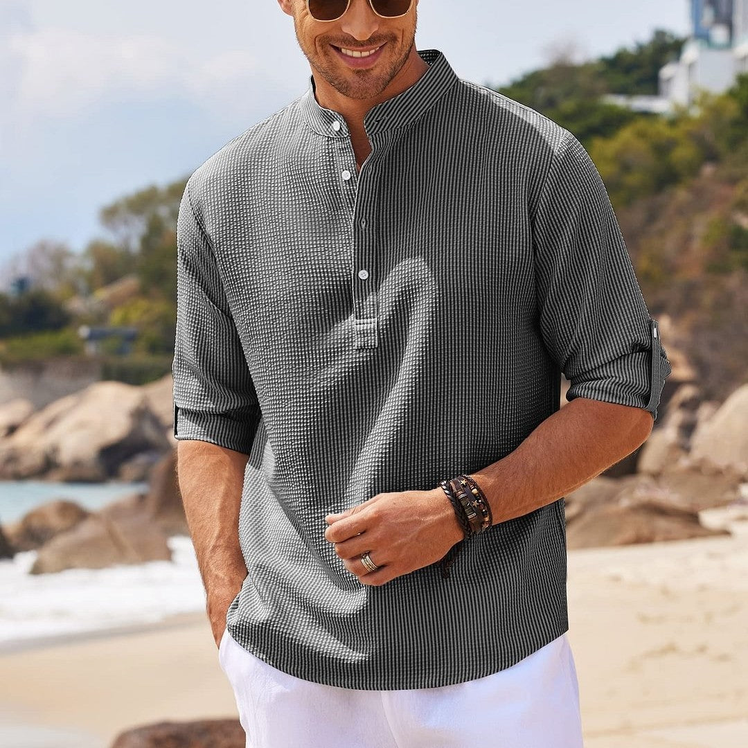 Men’s Casual Shirt Long Sleeve Stand Collar Solid Color | trend ITZ