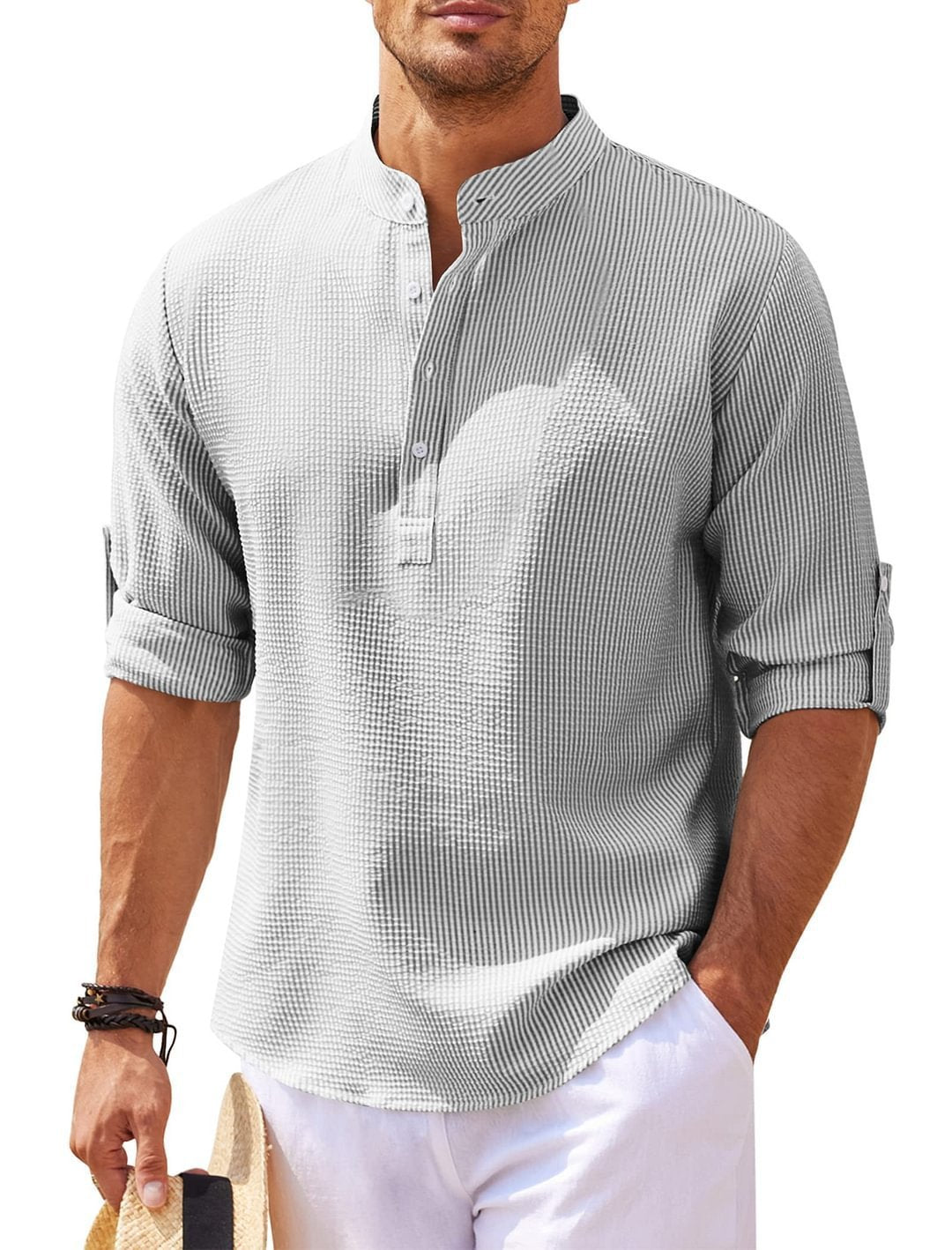 Men’s Casual Shirt Long Sleeve Stand Collar Solid Color | trend ITZ