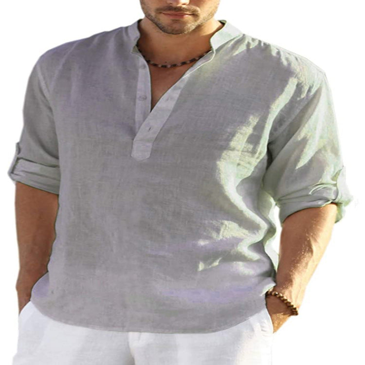 Muslim Style Men's Shirt Casual Cotton Linen Long Sleeve Stand Collar | trend ITZ